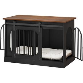 XL Dog Crate Furniture,39.4" Decorative Dog Kennel with Barn Door & Cushion in Kuwait