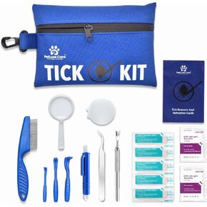 Complete Tick Removal Kit for Dogs & Cats – Tick Remover Tool Set with 3 Size Hooks, Tick Comb & Stainless Steel Precision Tick Remover + Tweezers, Travel Pouch – Safe, Fast Tick Removal in Kuwait