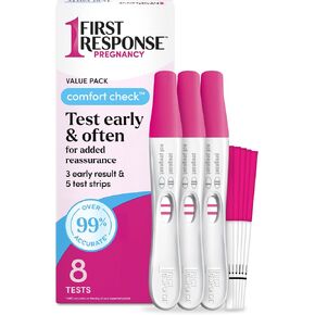 FIRST RESPONSE Comfort Check Pregnancy Test, 8 Count, Pink & White | Test As Early As 6 Days*, Over 99% Accurate*, Early Pregnancy Detection, Answers In Minutes, Trusted For 30 Years in Saudi Arabia