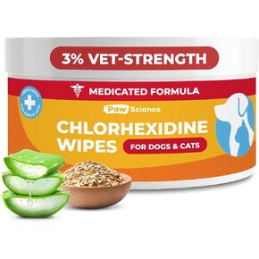 Paw Science 3% Chlorhexidine Wipes for Dogs and Cats - Cleansing Antiseptic, Antibacterial, Antifungal Wipes with Aloe for Skin Infections, Itchy Yeast Paws, Cat Acne in Saudi Arabia