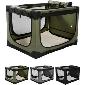 Veraste 30 x 21 x 21 in 4-Door Collapsible Soft-Sided Mesh Dog Crate, Green in Kuwait