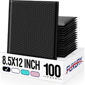 Fuxury 100 حزمة فقاعات بريدية 10.5x16 بوصة، مغلفات مبطنة ذاتية الغلق، مظاريف بريدية مقاومة للماء، بريد مبطن، حقائب شحن للتغليف، أعمال صغيرة كبيرة #5، أسود in Kuwait