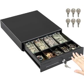 Volcora 13" Manual Push Open Cash Register Drawer for Point of Sale (POS) System - White with Stainless Steel Front Touch Panel - with 4 Bills and 5 Coin Slots, Fully Removable Money Tray in Saudi Arabia