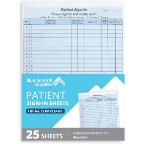 Blue Summit Supplies 25 Patient Sign in Forms, Carbonless 3 Part Forms with Peel Away Adhesive Labels, HIPAA Compliant for Privacy in Doctor, Medical, Dental Office, Blue, 25 Pack in Saudi Arabia