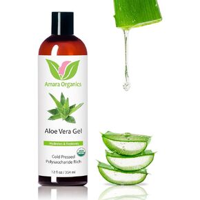 Organic Aloe Vera Gel from 100% Pure Aloe Barbadensis Leaf - Skin Care for Face, Body, After Sun, Sunburns - Great as Aftershave, Hair Gel, or Leave In Conditioner - USDA Certified Organic, 12 fl. oz. in Saudi Arabia