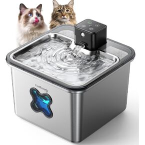 Cordless Cat Water Fountain : [Visual Filter] & [Heavy-Duty Stainless Steel] 3.2L/108oz, FEELNEEDY- Premium, Durable Design, 4000mAh Battery Operated Pet Fountain with Sensor, FN-W17 for Cats and Dogs in Kuwait