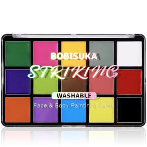 BOBISUKA Face Body Paint, 15 Color Professional Face Painting Palette for Art Theater Halloween Party Cosplay Clown SFX Makeup for Women Adults, Non-Toxic Washable in Kuwait