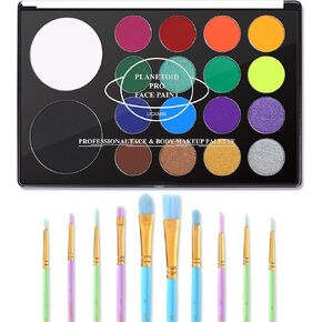 UCANBE Face Paint Kit + 10pcs Paint Brush Water Activated Body Paint SFX Makeup Palette for Cosplay Halloween Black White Face Painting Kits for Adults Matte Neon Special Effects Makeup Kit in Kuwait