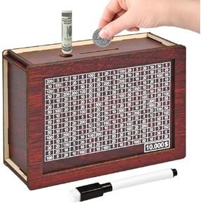 10000 Savings Challenge Box, Wooden Money Saving Piggy Bank for Adults Kids, Reusable, Targets 10k in Saudi Arabia
