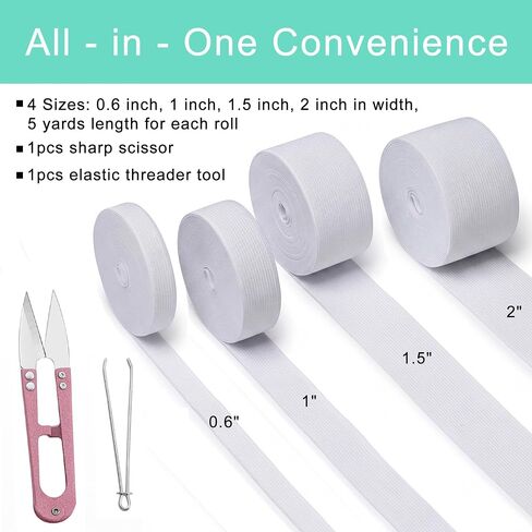 MYUREN 4 Sizes White Elastic Band Bundle for Sewing - 0.6/1/1.5/2 Inch Wide in Saudi Arabia