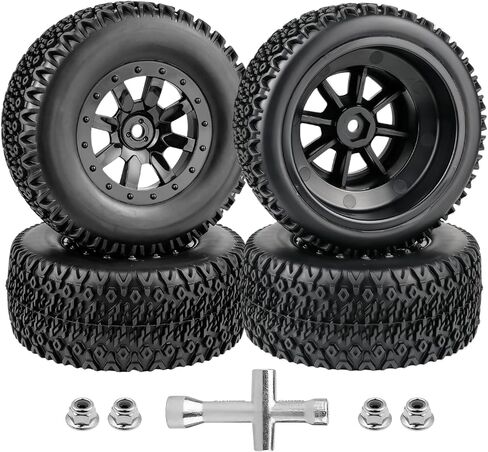 إطارات وعجلات Hobbypark RC الملصقة مسبقًا 12 مم سداسية لشاحنة دورة قصيرة RC بمقياس 1/10 Traxxas Slash 4x4 2WD، Redcat Blackout XTE SC TR10، Losi 22S SCT، 4 قطع (النمط C) in Kuwait