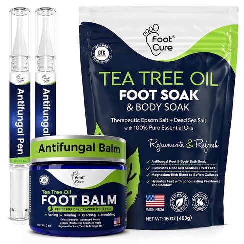 Toenail Fungus Treatment Kit Extra Strength - Foot Soak, Nail Repair Pen & Tea Tree Balm - Foot Care Kit, Great Solution for Smelly Feet, Athlete's Foot, Cracked & Fungal Discolored Nails - Made in USA in Kuwait