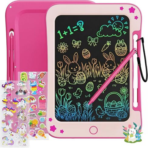 هدايا ألعاب الأطفال الصغار من TEKFUN - تابلت كتابة LCD مقاس 8.5 بوصة للأطفال مع ملصقات لوح رسم ملون، هدايا عيد ميلاد للأطفال ألعاب تعليمية لعمر 2 3 4 5 6 سنوات (وردي) in Kuwait