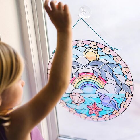 Melissa & Doug Stained Glass Made Easy Craft Kit: Dolphins - 180+ Stickers , Ocean Animals Crafts For Kids Ages 5+ in Kuwait