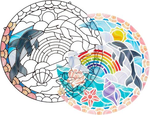 Melissa & Doug Stained Glass Made Easy Craft Kit: Dolphins - 180+ Stickers , Ocean Animals Crafts For Kids Ages 5+ in Kuwait