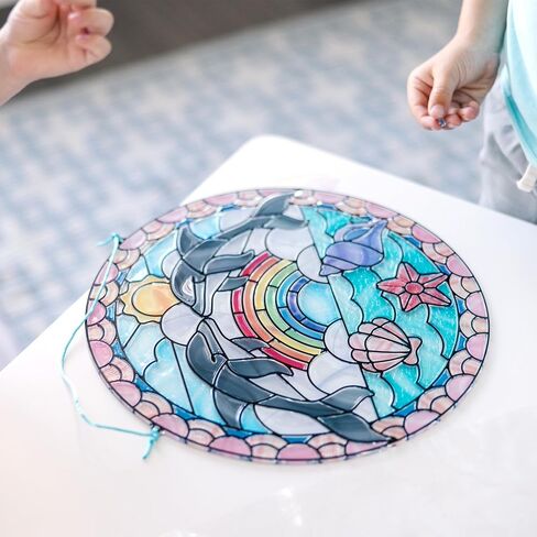 Melissa & Doug Stained Glass Made Easy Craft Kit: Dolphins - 180+ Stickers , Ocean Animals Crafts For Kids Ages 5+ in Kuwait