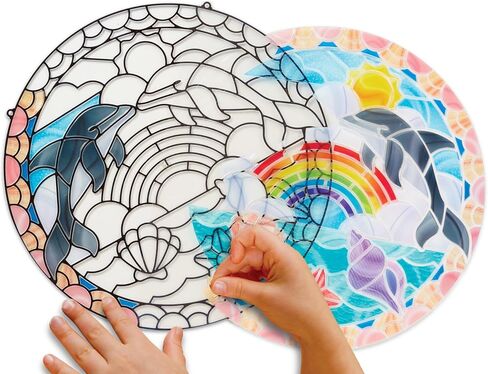 Melissa & Doug Stained Glass Made Easy Craft Kit: Dolphins - 180+ Stickers , Ocean Animals Crafts For Kids Ages 5+ in Kuwait