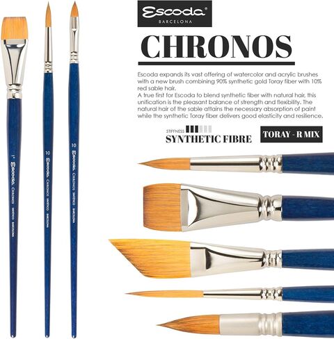 Escoda Chronos Series 1351 Artist Watercolor & Acrylic Paint Brush, Synthetic Toray Fiber & Red Sable Blend, Pointed Round, Size 0 in Kuwait