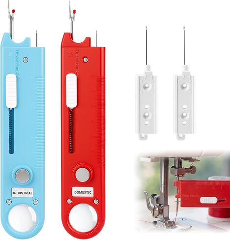 Sewing Machine Needle Threader, 4 in 1 Automatic Quick Threading Tool, Multifunctional Stitch Insertion Seam Guide with 2 Pcs Seam Rippers for Quilting Alterations Tailoring(Red) in Saudi Arabia