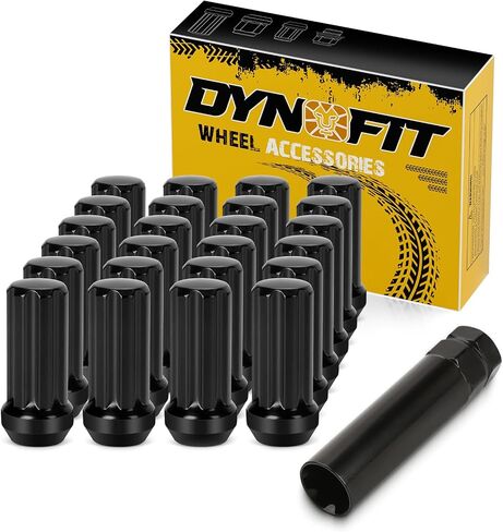dynofit 14mmx1.5 Wheel Lug Nuts, 24x Black M14x1.5 Lug Nut, Conical/Cone Bulge Seat, Closed End Lug Nuts with 2 Socket Keys for Chevy GMC Cadillac Lincoln SAAB Saturn 6 Lug Aftermarket Wheel in Kuwait