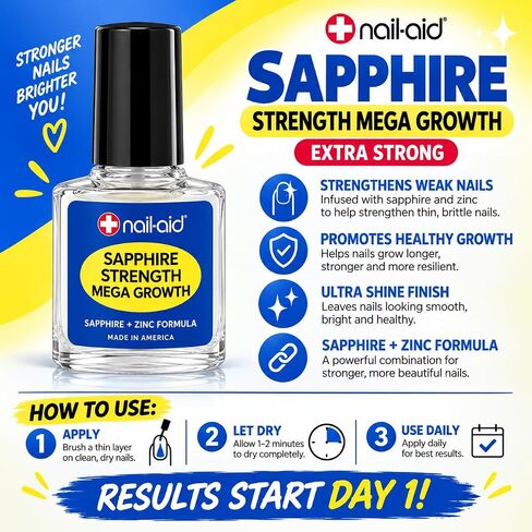 Nail-Aid Sapphire Strengthener & Mega Growth Treatment - Clear, 0.55 Fl Oz in Kuwait