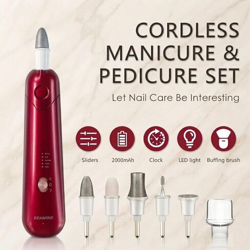 Professional Manicure Pedicure Set, Cordless Electric Nail File Kit, Rechargeable Nail Grinder for Thick Nails, 5 Speeds Hand Foot Nail Care Trimmer Buffer Tools in Kuwait