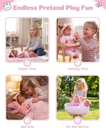 BABESIDE 8 Pcs Reborn Baby Doll Clothes with Bassinet for 17-22 Inch Baby Dolls, Baby Doll Accessories and Doll Clothes Outfit fit Newborn Baby Doll Girl, Babies Pretend Play Set (Not Doll) in Kuwait