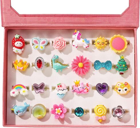 PinkSheep Little Girl Jewel Rings in Box, Adjustable, No Duplication, Girl Pretend Play and Dress Up Rings (24 Lovely Ring) in Kuwait