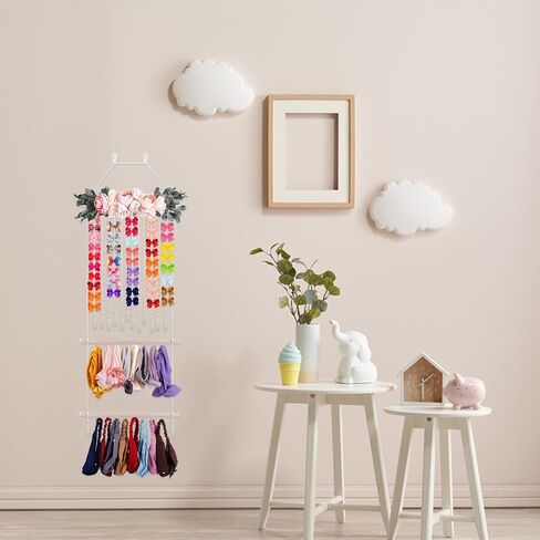 cherrboll Hair Bow Holder for Girls, Headband Organizer w/16 Hooks, Hanging Hair Clips Organization for Nursery Decor Room Wall in Kuwait