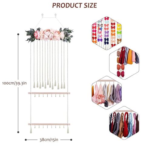 cherrboll Hair Bow Holder for Girls, Headband Organizer w/16 Hooks, Hanging Hair Clips Organization for Nursery Decor Room Wall in Kuwait