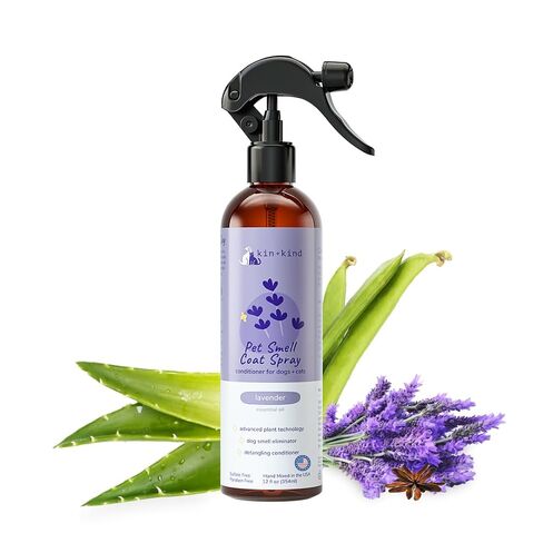 kin+kind Dog Deodorizing Spray - Safe, Natural, & Easy to Use Pet Odor Eliminator - Premium Dog Detangler Spray Formula Made w/Aloe - Dog Deodorizer for Smelly Dogs Made in the USA (12 fl oz) in Kuwait