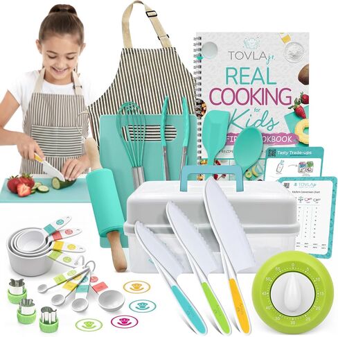 Tovla Jr. Kids Real Cooking and Baking Gift Set with Cookbook and Storage Case- Montessori Complete Cooking Supplies for the Junior Chef - Set for Girls & Boys - Utensils and Kid Safe Knives. in Saudi Arabia