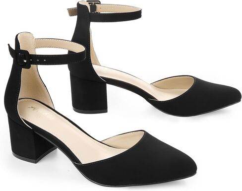 Ankis Closed Toe Heels for Women, 2.25 Inch Low Block Chunky Dress Pumps | Black Nude White Gold Silver Pointed Toe Design, Soft Insole, Adjustable Ankle Strap, Classic Versatile, For Formal Daily in Kuwait