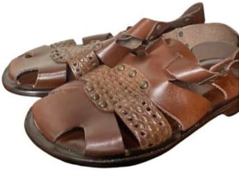 Logan Brown Mens Italian Leather Sandals in Kuwait