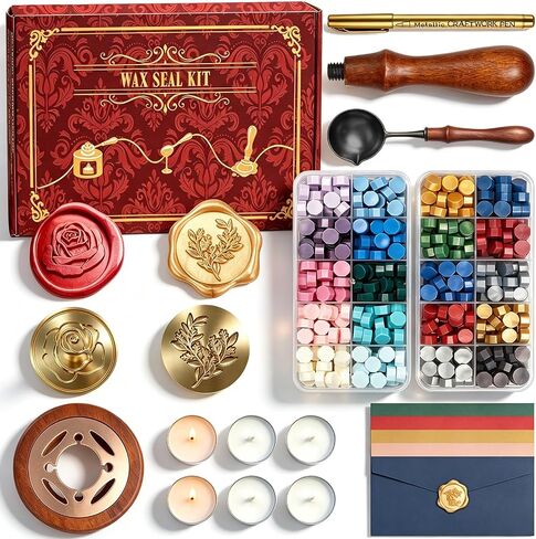 SHOWPIN Wax Seal Kit for Beginners: 2 Wax Seal Stamps, 400 Wax Beads in Kuwait