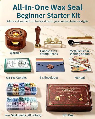 SHOWPIN Wax Seal Kit for Beginners: 2 Wax Seal Stamps, 400 Wax Beads in Kuwait