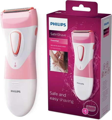 Philips Beauty SatinShave Essential Women's Wet & Dry Electric Shaver for Legs, Cordless, Pink and White, HP6306/50 in Kuwait