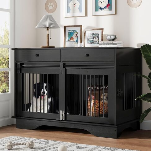 Dog Furniture Crate, 47" Large Dog Crate Furniture w/ 2 Storage Draws & Removable Divider for Large/Medium/Small Dogs in Saudi Arabia