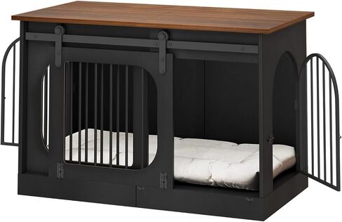 XL Dog Crate Furniture,39.4" Decorative Dog Kennel with Barn Door & Cushion in Kuwait