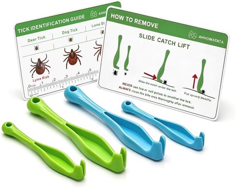 Tick Removal Tool & Twister Kit for Dogs, Cats & Humans, 4-Pack Portable Tick Remover Spoon & Puller Set with ID Card - First Aid Pet Tick Hook Picker for Camping, Hiking & Outdoors in Saudi Arabia