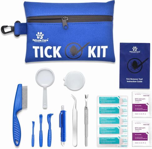 Complete Tick Removal Kit for Dogs & Cats – Tick Remover Tool Set with 3 Size Hooks, Tick Comb & Stainless Steel Precision Tick Remover + Tweezers, Travel Pouch – Safe, Fast Tick Removal in Kuwait