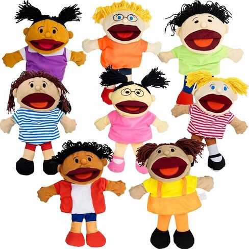 4E's Novelty Multicultural Hand Puppets for Kids - 8 Pack with Movable Mouth, Bulk Soft Plush Puppets for Kids Ages 4-8, for School Home Theater Shows, Teachers Classroom Supplies in Kuwait