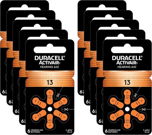 Duracell Hearing Aid Batteries Size 13 Pack of 60 batteries (10 pack of 6 each) 1.45V in Kuwait