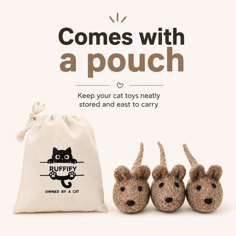 Cat Mice Toy 3 Pack, Felt Mouse Toy for Indoor Cats, No Catnip in Kuwait