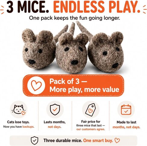 Cat Mice Toy 3 Pack, Felt Mouse Toy for Indoor Cats, No Catnip in Kuwait