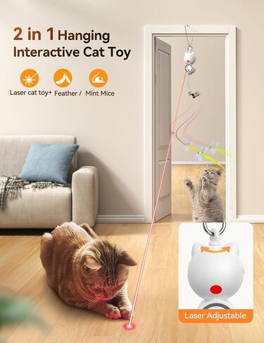 FEELNEEDY Interactive Cat Toys, LED Light, 8 PCS Replacement Teaser with Bell Refills, Feather & Mouse Cats Toy, Hanging Cat Toys for Indoor Cats, for Bored Adult Kitten Exercise, Silver in Saudi Arabia
