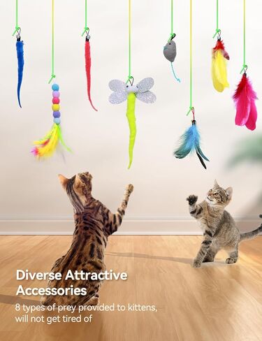 FEELNEEDY Interactive Cat Toys, LED Light, 8 PCS Replacement Teaser with Bell Refills, Feather & Mouse Cats Toy, Hanging Cat Toys for Indoor Cats, for Bored Adult Kitten Exercise, Silver in Saudi Arabia