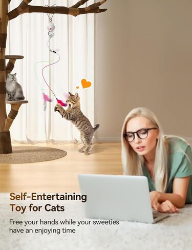 FEELNEEDY Interactive Cat Toys, LED Light, 8 PCS Replacement Teaser with Bell Refills, Feather & Mouse Cats Toy, Hanging Cat Toys for Indoor Cats, for Bored Adult Kitten Exercise, Silver in Saudi Arabia