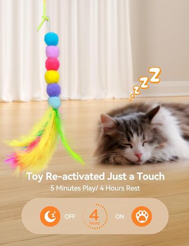 FEELNEEDY Interactive Cat Toys, LED Light, 8 PCS Replacement Teaser with Bell Refills, Feather & Mouse Cats Toy, Hanging Cat Toys for Indoor Cats, for Bored Adult Kitten Exercise, Silver in Saudi Arabia