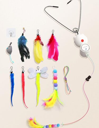 FEELNEEDY Interactive Cat Toys, LED Light, 8 PCS Replacement Teaser with Bell Refills, Feather & Mouse Cats Toy, Hanging Cat Toys for Indoor Cats, for Bored Adult Kitten Exercise, Silver in Saudi Arabia